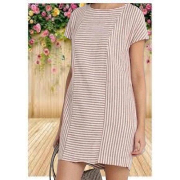 Madewell Striped Button Back Dress XS Extra Small Linen Blend Pockets Casual - Picture 2 of 11